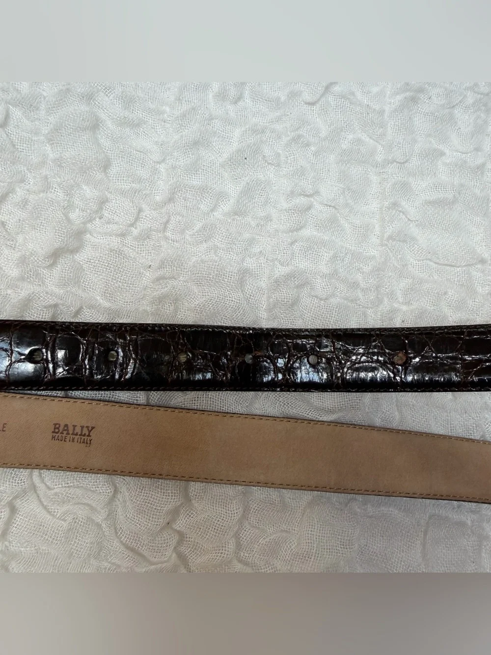 Vintage Bally Genuine Crocodile Leather Belt Italy Gold Buckle 36